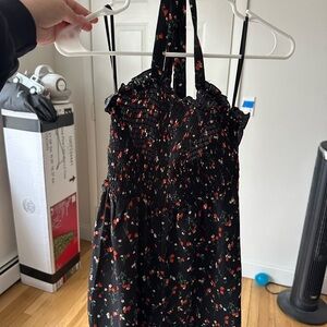 SHEIN Black romper with Red and White Floral Pattern